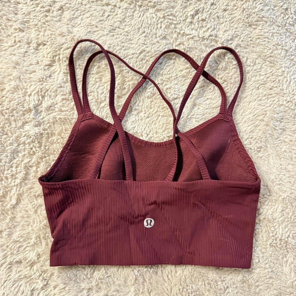 Lululemon Burgundy Ribbed Strappy Sports Bra Longline Cross Back